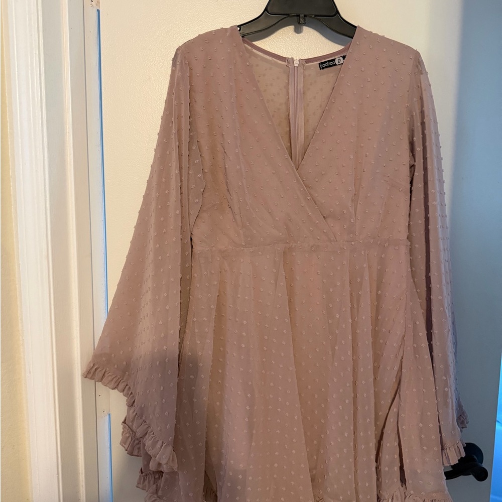 Boohoo Dusty Pink Swiss Dot Blouson Dress